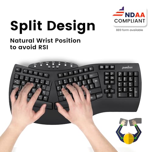 Perixx Periboard-612B Wireless Ergonomic Split Keyboard with Dual Mode 2.4G and Bluetooth Feature, Compatible with Windows 11 and Mac OS X System, Black, US English Layout - color: Black, style: Wireless