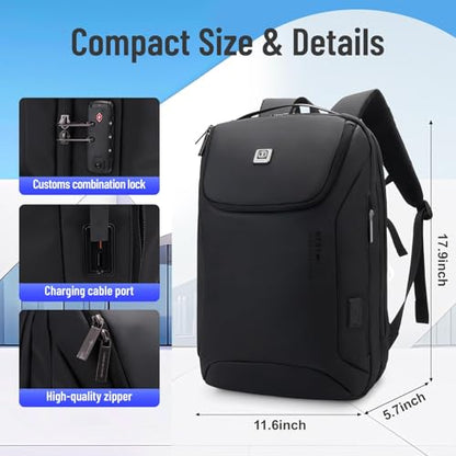 JODEBES 15.6 Inch Business Work Backpack with TSA Lock, Black | Water-resistant Laptop Backpack with USB Charging Port, Travel Carry On Bag for Men Women, Large Opening, Luggage Strap - color: 20193-black