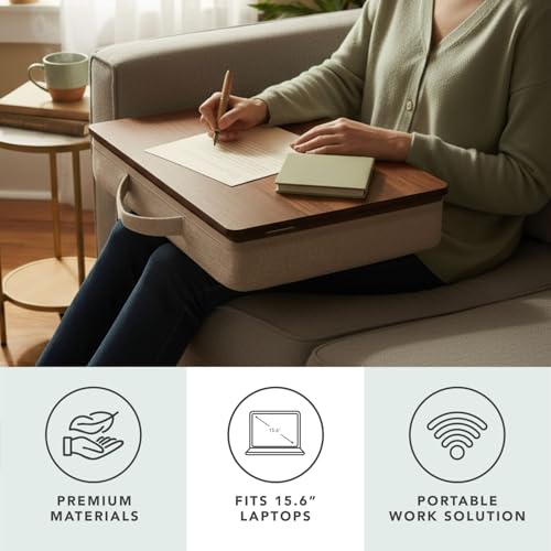 ROSSIE Home Acacia Wood Easel Lap Desk – Java, Fits 15.6” Laptops | Adjustable 7-Level Laptop Stand, Portable Workstation with Open Storage - color: Java