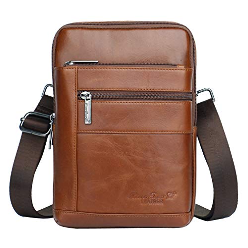 Hebetag Small Leather Sling Shoulder Bag Messenger Pack for Men Women Outdoor Travel Business - color: #05brown(s)