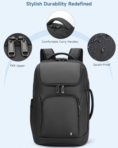 Laptop Backpack for Men, RFID Anti-Theft 16 Inch Professional Business Work Backpack with Dual Charging Ports & Dry-Wet Pocket, Ideal for Travel, Commute, College, Black