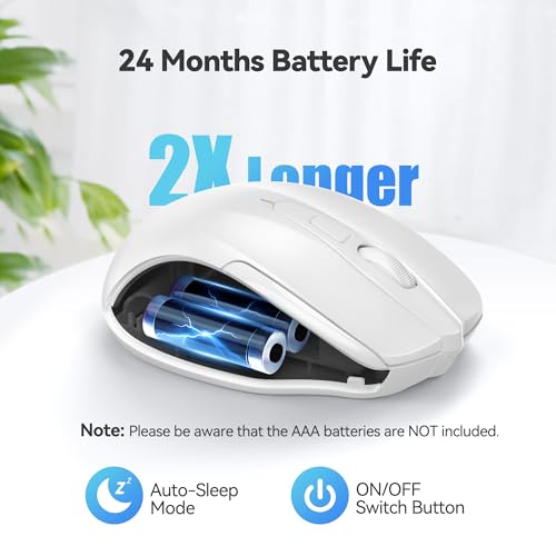 TECKNET Wireless Mouse, 2.4G Ergonomic Computer Mouse, 2600 DPI, White | Ergonomic Design with Side Grips, Adjustable DPI, 2-Year Battery, Compact Size, USB-A Plug & Play, Wide OS Compatibility - color: White