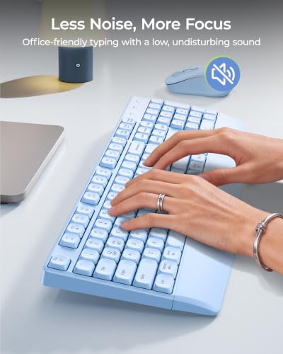 seenda Wireless Bluetooth Ergonomic Keyboard Mouse Combo, Full Size, Blue | USB/Bluetooth multi-device switching, with wrist rest, number pad, and quiet operation for PC, laptop, Mac, MacBook, and iPad - color: Blue