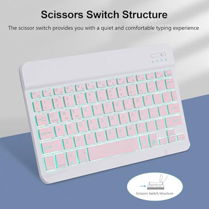 Backlit Bluetooth Keyboard Small Portable Wireless Keyboard Rechargeable Illuminated for Android Samsung Tablet Cell Phone Smartphone iPad A16 11th 10th Generation iPad Pro Air Mini iPhone (Pink) - color: Pink
