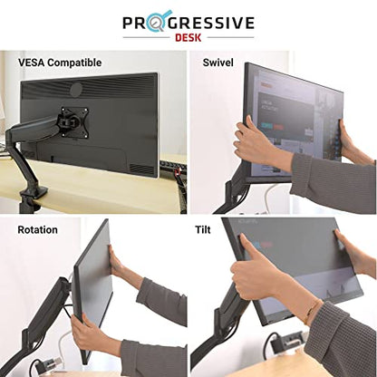 Progressive Desk Single Gas Spring Monitor Stand - Fits 17"-30" Monitors - ±180 Monitor Rotation - Arm Holds Up to 20 lbs - style: Single 17"-30"