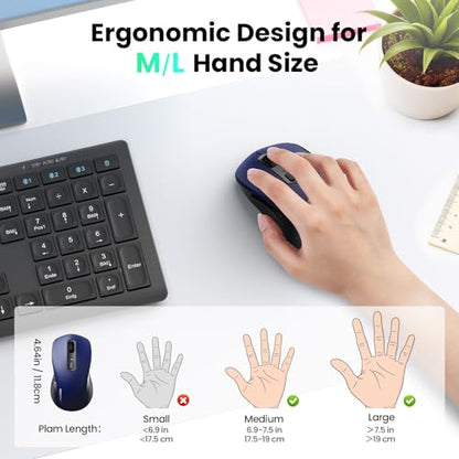 TECKNET Rechargeable Bluetooth Mouse, [ USB + BT5.0 + BT3.0 ] Wireless Mouse, Ergonomic Design, Silent Click, 6-Level 4800 DPI Wireless Mice, 3-Device Switching for Laptop, Computer, MacBook（Blue） - color: Blue