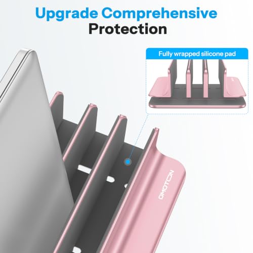 OMOTON 3-Slot Multiple Vertical Laptop Stand, Fits MacBook, Rosegold | Adjustable Width 0-1.38", Aluminum Office Space-Saving for Desk, Fits MacBook/Book/iPad Up to 17.3in - color: Three solt，RoseGold