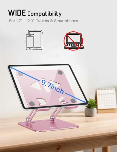 Aoviho Tablet Stand for Desk,Adjustable Tablet Holder,Rose Gold | Stable Aluminum Design, Fits iPad Pro/Air/Mini & Samsung Tablets, Adjustable Viewing, Ideal for Office & Home - color: Rose Gold