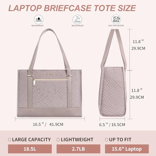 EMPSIGN Laptop Tote Bag for Women 16 Inch, Stylish Computer Shoulder Tote Bag for Work, Large Capacity Quilted Laptop Briefcase, Waterproof Women Business Office Bag, Quilted Grey Pink - color: Quilted Grey Pink