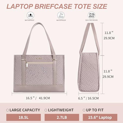 EMPSIGN Laptop Tote Bag for Women 16 Inch, Stylish Computer Shoulder Tote Bag for Work, Large Capacity Quilted Laptop Briefcase, Waterproof Women Business Office Bag, Quilted Grey Pink - color: Quilted Grey Pink