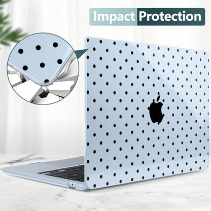 for MacBook Air 13 Inch (13.6 Inch) Case, M5/M4/M3/M2 Chip 2026 2025 2024 2023 2022, Hard Plastic Printed Cover with Screen Protector & Keyboard Cover & Dust Plugs, Blue Polka Dots - color: Blue Polka Dots