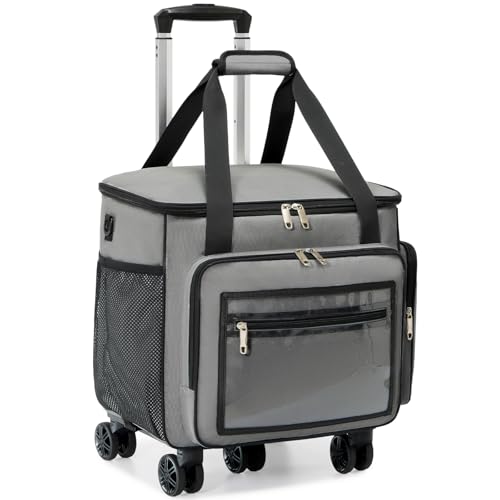 Amythe Teacher Bag with Wheels, 15.6" Rolling Briefcase for Women for Work | Water-Resistant • Detachable Trolley & 5 Wheels • Charger & bottle storage - color: Grey