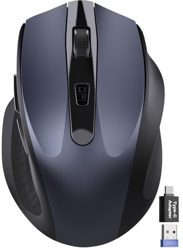 Wireless Mouse for Laptop, 2.4GHz Computer Mouse with USB-A Port &USB-C Adapter, Cordless Office Mice with 6 Buttons & 3 Level DPI for Small to Medium Hands, Work with PC, Desktop, Tablet - M21 - color: Gray