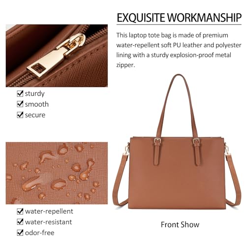 Laptop Bag for Women Waterproof Lightweight Leather 15.6 Inch Computer Tote Bag Business Office Briefcase Large Capacity Handbag Shoulder Bag Professional Office Work Bag | Waterproof Lightweight Leather Large Capacity Work Bag Business Office Briefcase D