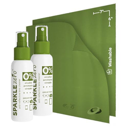 Sparkle Anti-Reflective Eco Friendly Lens Cleaner Spray Kit | (2x) 2oz Glasses Cleaner Bottle + (2x) Microfiber Cloth for Eyeglasses, Lenses, Screens and Sunglasses Cleaning Kit (4 Piece Set) - size: 2 Fl Oz (Pack of 2), style: 2x2oz Lens Spray + 2 Microf
