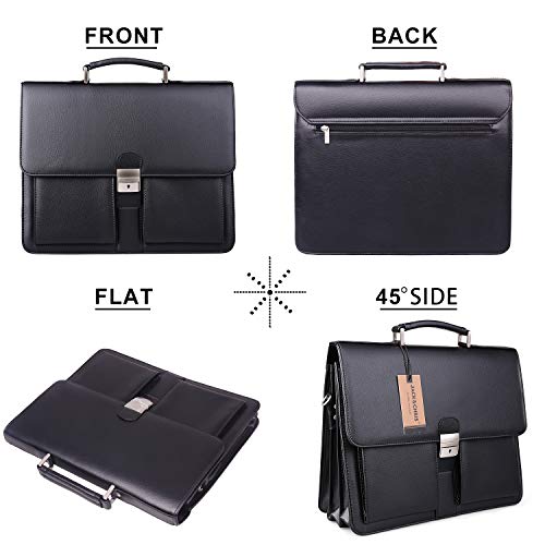 Jack&Chris Mens New PU Leather Attache Briefcase Traditional Messenger Lawyer Bag, MBYX015 - color: Black