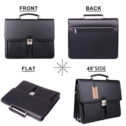 Jack&Chris Mens New PU Leather Attache Briefcase Traditional Messenger Lawyer Bag, MBYX015 - color: Black