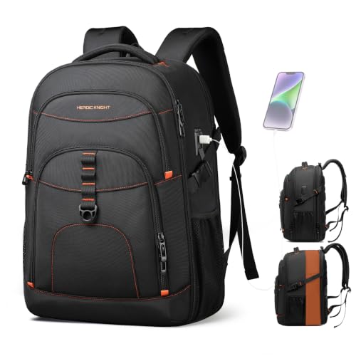 Travel Laptop Backpack for Men, 17.3 Inch Expandable Heavy Duty Computer Backpack, Large Business Work Bags with Dual USB A&C Charging Port, Black