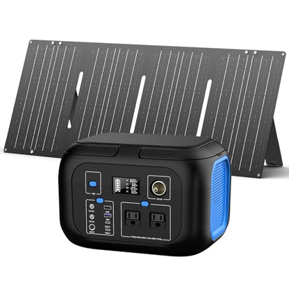 60W Portable Foldable Solar Panel Charger for Outdoor Camping 12 Volt Waterproof High Efficiency Solar Panel Kit&Portable Power Station 296Wh Power Bank 61600mAh Battery Pack Fasting Charging 600W AC