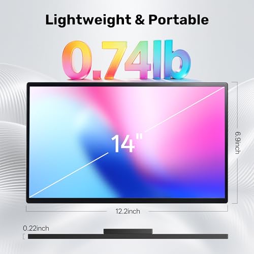 14" Portable Monitor Touchscreen, Anti-Scratch 1080P FHD Touch Screen with Built-in Kickstand & Stereo Speaker, 100% sRGB USB-C HDMI External Travel Monitor for Laptop Mac Phone PC