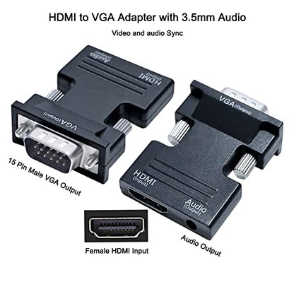 DTECH Directional HDMI to VGA Adapter with 3.5mm Audio Port (Laptop HDMI Source Output to VGA TV) for Old Computer Monitor PC Projector 1080P Video (Female HDMI in, Male VGA Out)