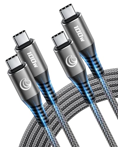 USBC to USBC 100W [3ft/2 Pack] USB C to USB C Fast Charging Cable Braided C to C Charger Cord 5A for MacBook Pro/Air, iPhone 16 15 Pro Max Plus,iPad Pro,Samsung Galaxy S24 Ultra S23,Pixel,PS5,Switch - color: Grey, size: 3ft+3ft