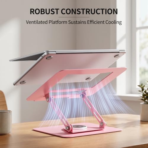 ALASHI Laptop Stand for Desk with 360° Rotating Base, Multi-Angle Adjustable Laptop Stands, Foldable Laptop Riser Compatible with 10 to 17 Inches PC Computer, Pink - color: C-Pink