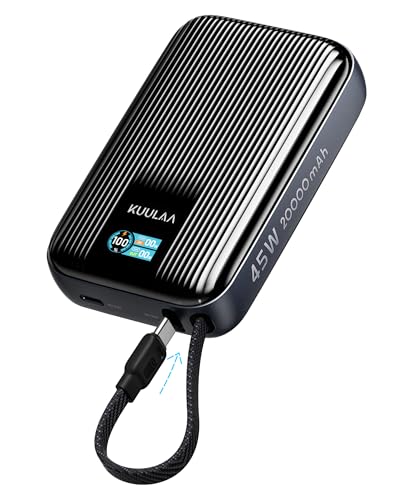Kuulaa 45W Power Bank, 20000mAh Portable Charger with Built-in USB-C Cable, External Battery with Fast Charging, External Battery with Digital Display for iPhone 16/15 Pro Max, MacBook, Galaxy S25