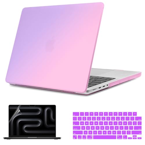 Teryeefi Case for MacBook Air 13.6 Inch Model A3240 A3113 A2681 (2022-2025 Release), Laptop Hard Case+USB 3 Adapter+Keyboard Cover+Stickers for MacBook Air 13 inch M4 M3 M2, Gradient Fink to Purple - color: Gradient Pink to Purple