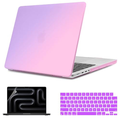 Teryeefi Case for MacBook Air 13.6 Inch Model A3240 A3113 A2681 (2022-2025 Release), Laptop Hard Case+USB 3 Adapter+Keyboard Cover+Stickers for MacBook Air 13 inch M4 M3 M2, Gradient Fink to Purple - color: Gradient Pink to Purple