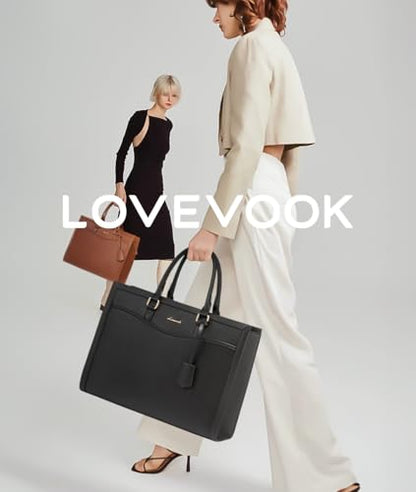 LOVEVOOK Laptop Tote Bag for Women, Leather Office Work Bag Briefcase fit for 15.6 inch Laptop, Large Teacher Computer Bag Handbag,2pcs Set Leather/Black | PU Leather Business Briefcase Teacher Travel College Bag Handbag fit for 15.6 inch Laptop, Office P