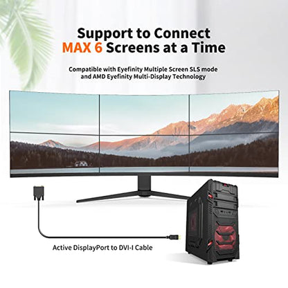 CableCreation Active DisplayPort to DVI Cable, 6Feet DP to DVI-I Cable | Active DisplayPort to DVI Cable, 6FT DP to DVI-I Cord, Eyefinity Support Multi-Screen, Black