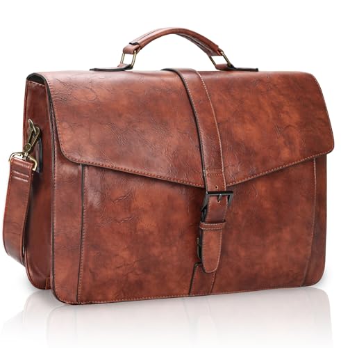 ESTARER Men's Leather Briefcase 17.3 Inch Laptop Messenger Bag for Office/Business/Travel, Professional Leather Computer Shoulder Bag, Brown - color: Vintage Brown, size: 17.3 Inch