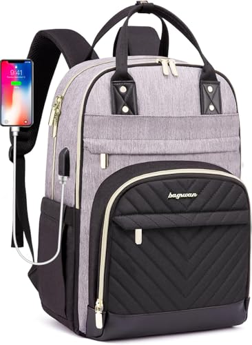 bagswan Laptop Backpack for Women/Men, Fits 15.6 Inch Laptop Bag, Fashion Travel Work Anti-theft Bag, Business Computer Waterproof Backpack Purse, Grey Black - color: 4-grey-black, size: 15.6 Inch