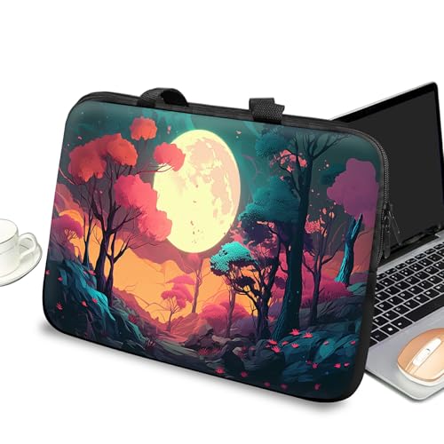 Universal Laptop Case Sleeve 10 inch with Handle and Zipper, Kids Tablet Carrying Case Messenger Bag Portable Tote Bag for 7-10 inch iPad/Notebook/eBook/Readers, Full Moon Forest - color: Full Moon Forest, size: 10 inch