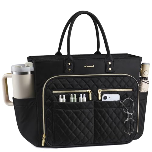 LOVEVOOK Tote Bag for Women, Teacher Nurse Work Laptop Bag, Quilted Bible Computer Shoulder Bag for Business Travel College - color: 1-black, size: 15.6 Inch