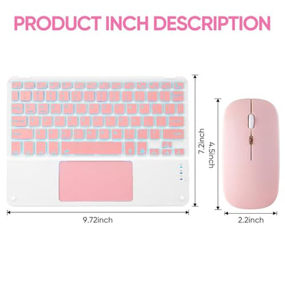Ultra-Slim Bluetooth Keyboard with Built-in Touchpad and Mouse Portable Mini Wireless Keyboard Rechargeable 7-Color Backlit for Apple iPad iPhone Samsung Tablet iPhone Smartphone iOS Android Windows - color: pink