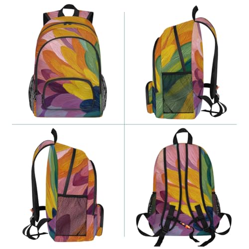 Abstract Feather Large Backpack for Women and Men Waterproof Travel Laptop Backpack Lightweight Business Work Daypack Fits 17 Inch Computer - color: Multicolor 4