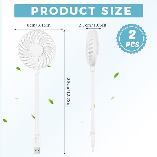 Tujoe 2 Pcs USB Fan, Mini Portable Desk Fan, White | USB Powered, Adjustable Rotation, Compact Design, Compatible with Laptop, Power Bank and USB Adapter for Office Travel
