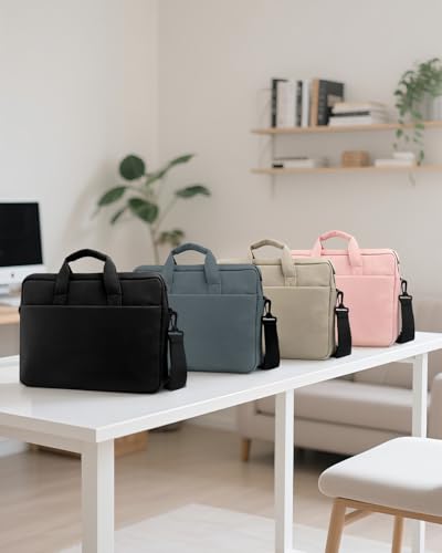 Laptop Messenger Bag with Zippers, Padded Protection, Adjustable Shoulder Strap - color: Grey