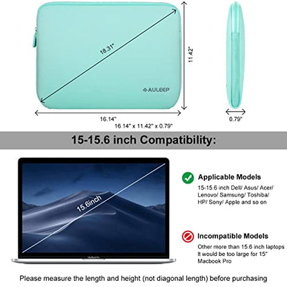 AULEEP 15-15.6 Inch Laptop Sleeves, Neoprene Notebook Computer Pocket Tablet Carrying Sleeve/Water-Resistant Compatible Laptop Sleeve for Acer/Asus/Dell/Lenovo/HP, Light Green - color: light green, size: 15-15.6 inch