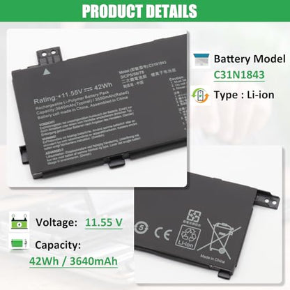 C31N1843 Laptop Battery Replacement for ASUS VivoBook S14 S432FA S432FL Vivobook S15 S532 S532FA S532FL X432FA X432FL X432FLC X532FA X532FL X532FLC S432FA-EB008T S532FA-DH55 Series 11.55V 42Wh - size: 10.92*2.94*0.23inch C31N1843