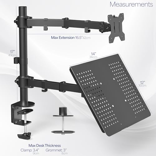 VIVO Black Fully Adjustable 13 to 32 inch Single Computer Monitor and Laptop Desk Mount Combo, Stand with Grommet Option, Fits up to 17 inch Laptops (STAND-V002C) - color: Black