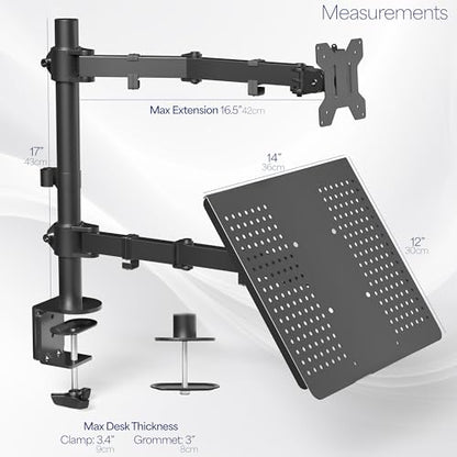 VIVO Black Fully Adjustable 13 to 32 inch Single Computer Monitor and Laptop Desk Mount Combo, Stand with Grommet Option, Fits up to 17 inch Laptops (STAND-V002C) - color: Black