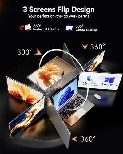 14" Triple Screen Monitor Extender, Quad Monitors for 14-16.5" Laptops | 1 Cable for 3 Screens Portable Monitor, Travel Screen Extender, Compatible with Win MacOS, FHD 1200P IPS, USB-C/HDMI-S780 Pro