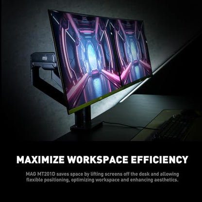 MSI MAG MT201D - Premium Heavy Duty Dual Monitor Stand Arms, 17-45" Support, VESA Compatible, Adjustable Spring Mount, 44 lbs per Screen, Clamp & Grommet, Quick Release Plate - Black - color: Black