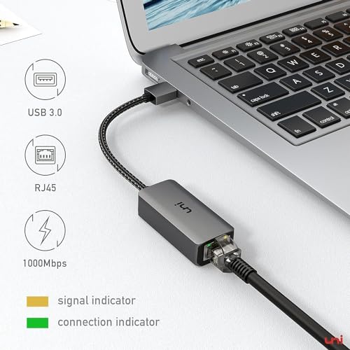 uni USB to Ethernet Adapter, Driver Free USB 3.0 to Gigabit Ethernet LAN Network Adapter, 100/1000 Mbps RJ45 Internet Adapter Compatible with Laptop, MacBook, Surface, PC with Windows, XP, Mac/Linux