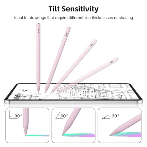 Stylus Pen for iPad 2026-2018 with 13mins Fast Charge,Tilt Sensitivity Palm Rejection Pencil for 11th (A16)/10/9/8/7/6 Gen, iPad Pro 11"/12.9"/M4/M5, iPad Air 3/4/5/M2/M3/M4 - color: pink