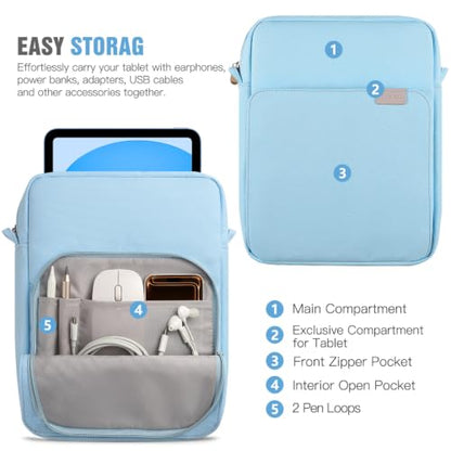 TiMOVO 9-11" Tablet Sleeve Bag Carrying Case with Strap, Light Blue | Fits iPad A16 11", Pad Air 11/5th & 4th 10.9", 10th Gen/10.2", Galaxy Tab A11 Plus, Multi-Pocket, Handle, Padded Protection - color: Ab-Light Blue, size: 9-11