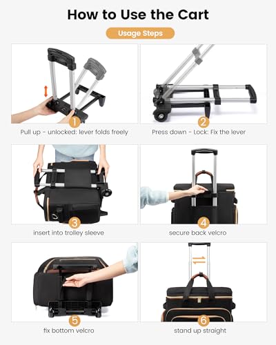 LOVEVOOK Rolling Teacher Bag, Laptop Tote with Detachable Dolly | Fits 17.3 Inch Laptop, Detachable Dolly, Large Rolling Tote Bag for Teacher Office Work Nurse, Adjustable Handle - color: Black-brown